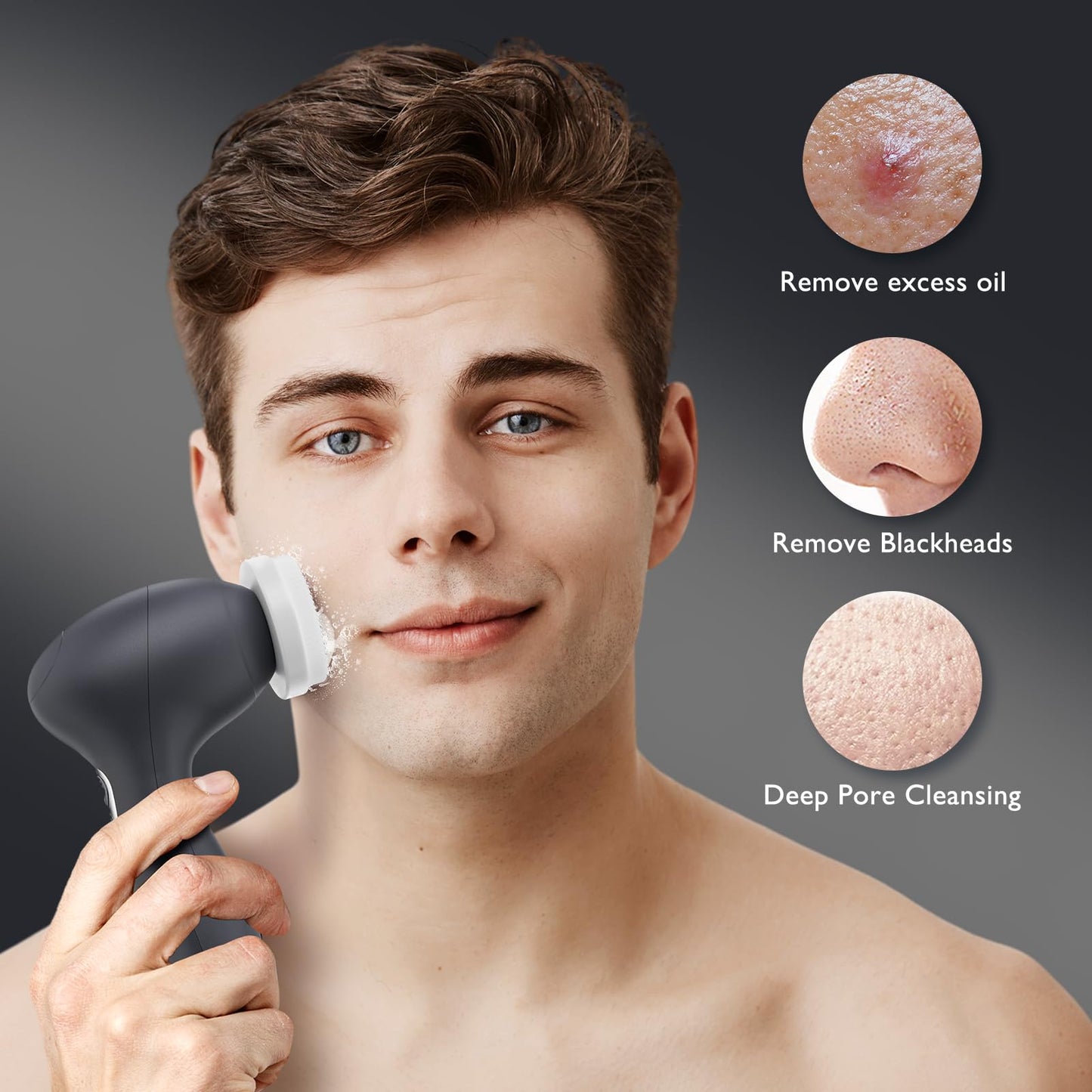 COSLUS Facial Cleansing Brush Face Scrubber: 3 in 1 Bi-Directional Electric Spin Brush for Removing Blackhead, Exfoliating, Massaging - Rechargeable Waterproof, 3 Adjustable Speeds for Men & Women
