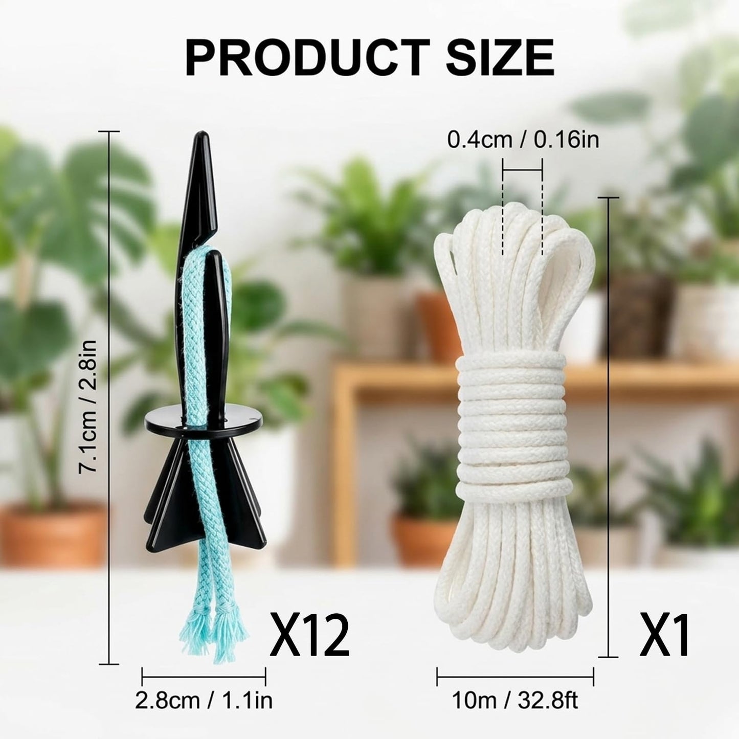 JFBNXB Self Watering Spikes for Indoor Plants, Automatic Plant Watering System for Vacation Care and Office Maintenance, 13-Piece Set with 12 Spikes and Absorbent Cotton Rope