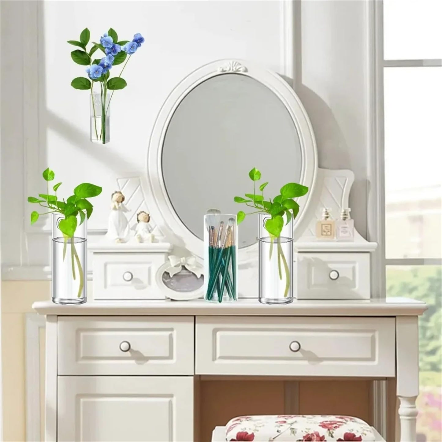 Glass Vase Vase 3Pack Wall Hanging Glass Planters Plant Terrarium Plants Holders Air Plants Wall Vase with Plastic Invisible Traceless Hangers(3Pcs Small)