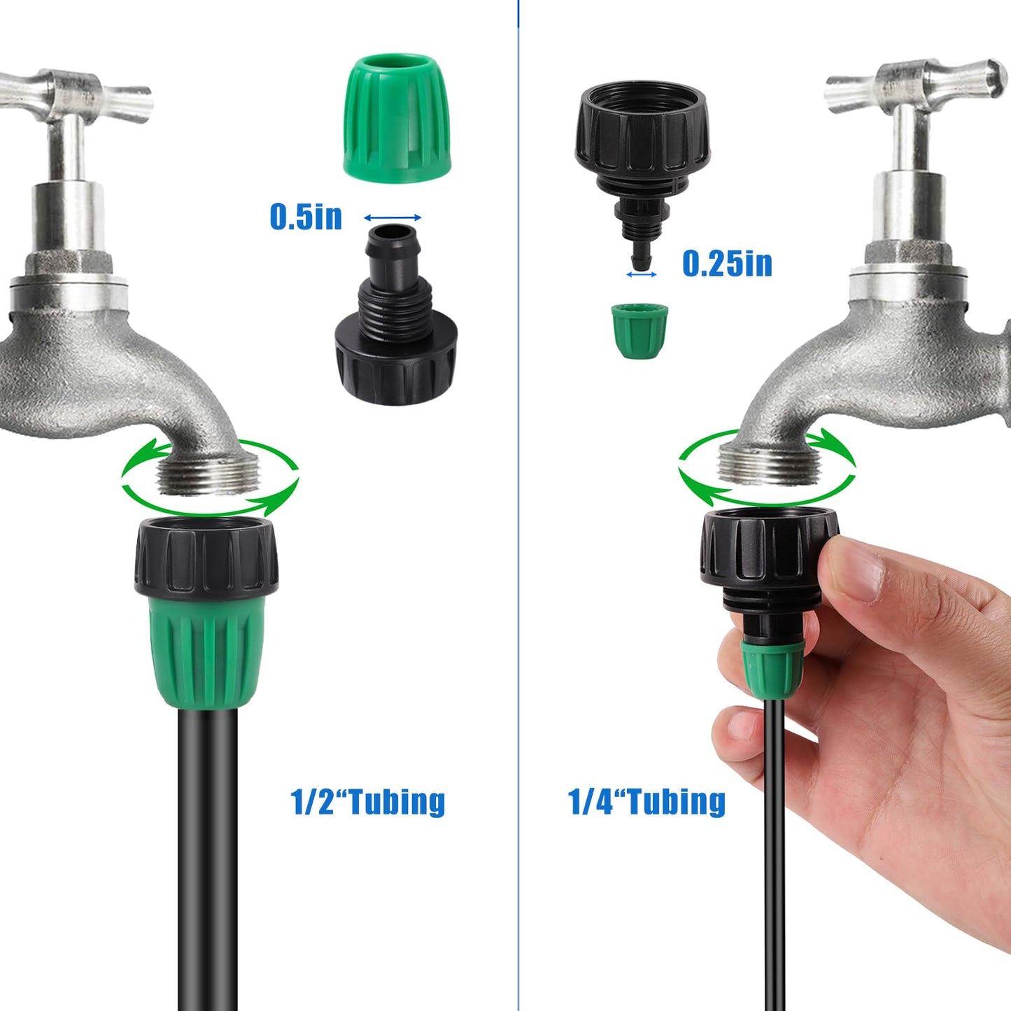 NRWRTY Leak-Proof Drip Irrigation Kit,Quick Connect Irrigation System, Lock Barbed Garden Watering System with 1/4 inch 1/2 inch Irrigation Tubing Hose for Garden,Raised Garden Bed, Lawn
