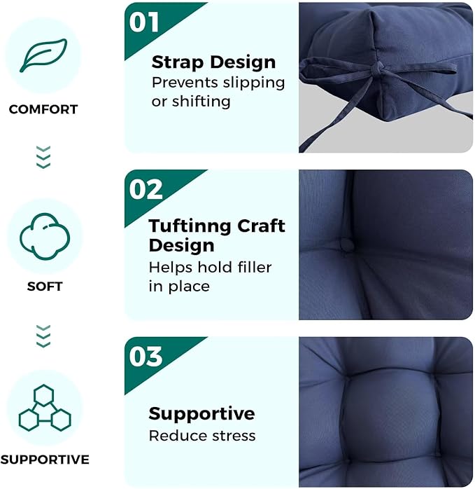 Set of 2 Patio Seat Cushions 19X19in Square Wicker Seat Pads Waterproof Rocking