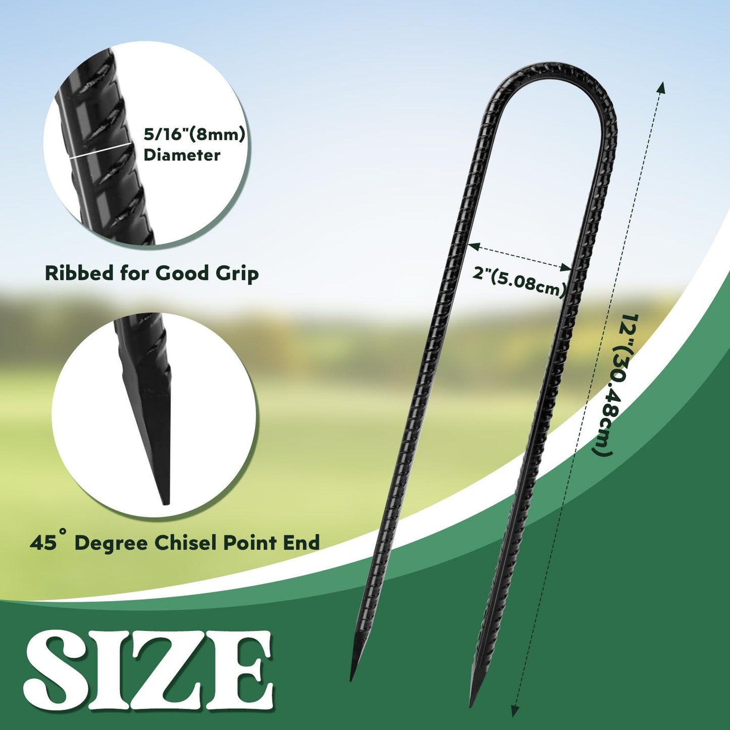 Homwin 12 inches 12-Pack Trampoline Stakes Anchors High Wind Stake Heavy Duty U Hooks for Ground Lawn Garden Yard Stakes for Decorations Swing Set Shed