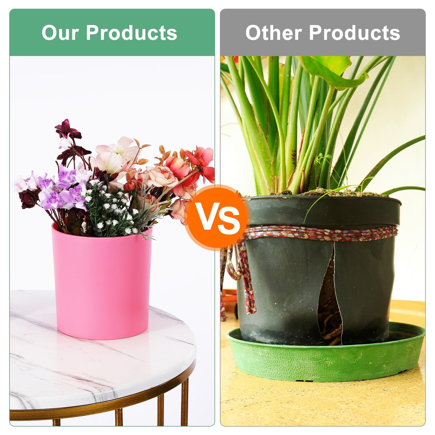 M METERXITY 2-Pack Plastic Plant Pots, 6 Inch Plastic Planters Round Flower Planter Containers Flower Pots for Indoor/Outdoor/Garden, Plant Holder [Pink]