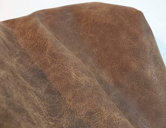 NAT Leathers | Brown Distressed 2 Tone Oily Faux Vegan Leather PU | 1 Yard 36