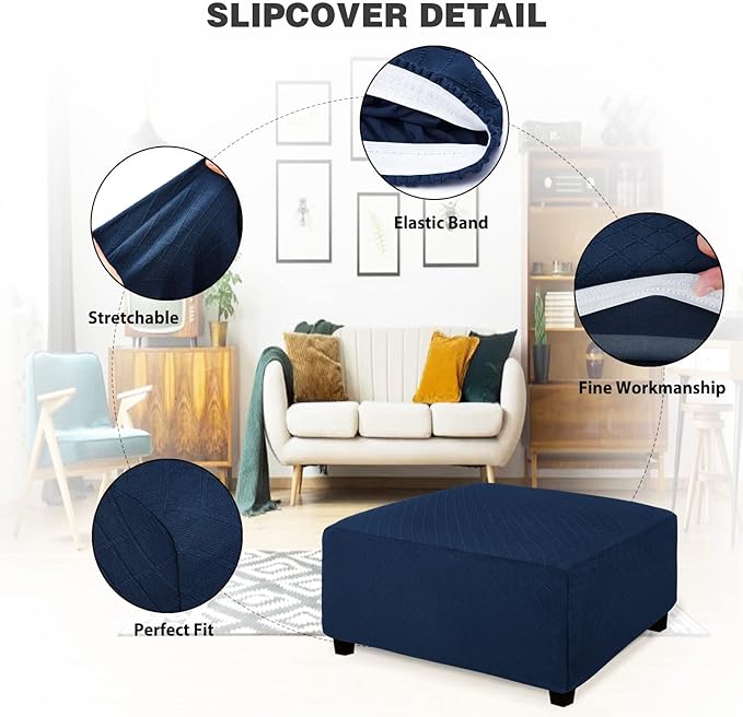 NeColorLife Ottoman Cover Rectangle Oversize Slipcover Stretch Footrest Stool