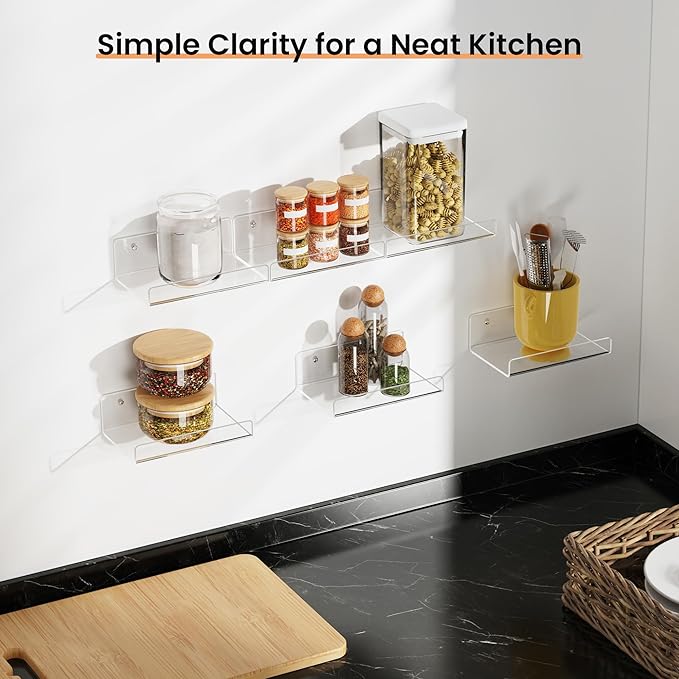 upsimples 6 Pack 6x4 Inches Acrylic Small Shelves, Floating Shelves