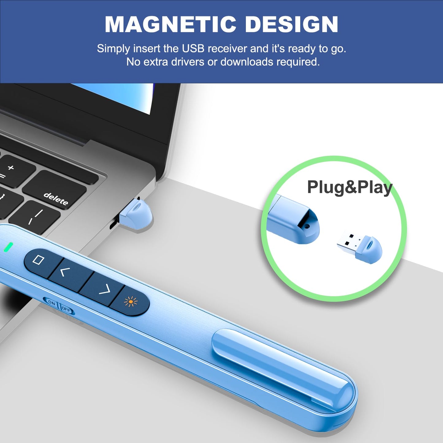QUI 2 Pack Presentation Clicker, Hyperlink Volume Control Wireless Presenter, RF 2.4GHz USB Presentation Remote Control,PowerPoint Clicker Slide Advancer for Computer, Laptop, Mac (USB, Blue)