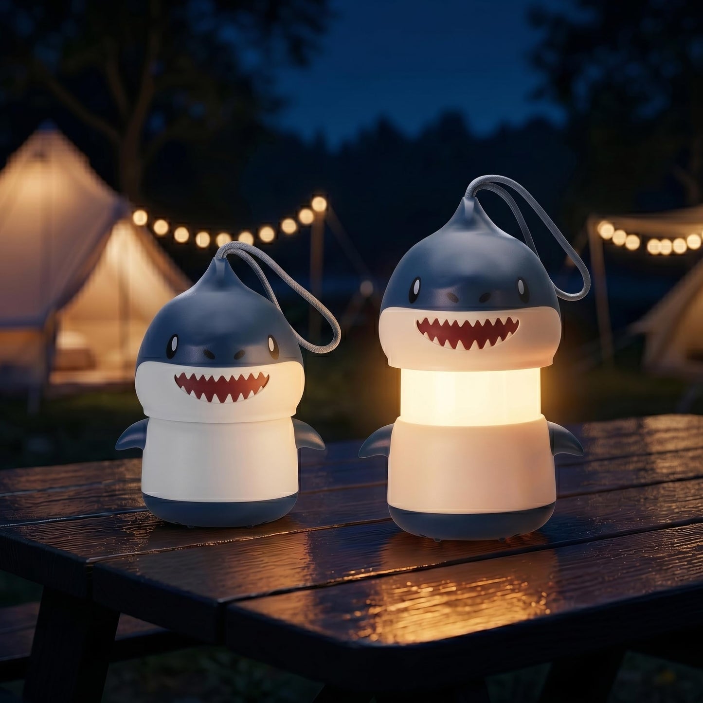 WORKPRO 2-Pack Kids Camping Lanterns with RGB Lights, Battery Powered with Lanyard, Fun Night Light Gifts for Kids - Shark Design