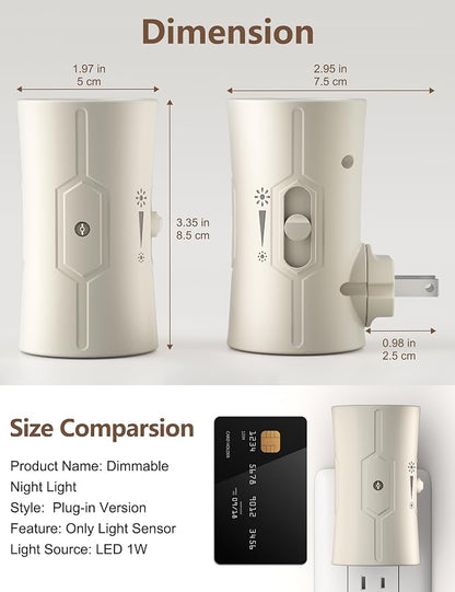 fesnne Night Light, LED Night Lights Plug into Wall, [2 Pack] Warm White 3000K, 0-100LM Adjustable Brightness Light Sensor Nightlights Plug in wall for Hallway, Bathroom, Adults, Neutral Beige