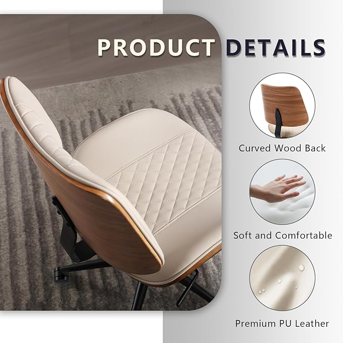 Home Office Chair No Arms with Wheels, Adjustable Height Small Desk Chair