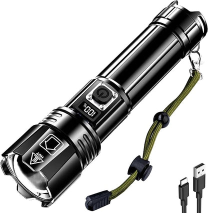AKNEAR Rechargeable LED Flashlight High Lumens, Super Bright Flashlights with Zoomable & USB C Rechargeable & 5 Light Mode & IPX7 Waterproof, Powerful Flash Light for Home, Hiking, Camping