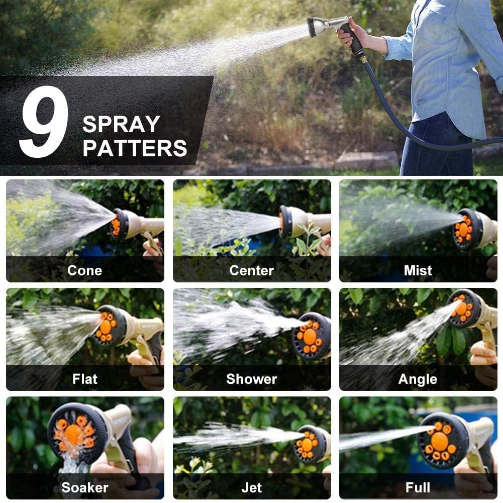 Garden Hose Nozzles 9 Adjustable Patterns Hose Spray Nozzle Heavy Duty Metal Hose Nozzle Spray Slip Resistant Water Sprayer for Cleaning/Watering Lawn Garden/Pets Shower/Car Washing (Orange)