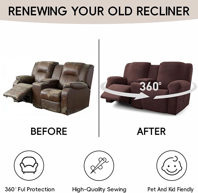 Recliner Loveseat Covers with Console, 6-Piece Stretch Geometric Strokes