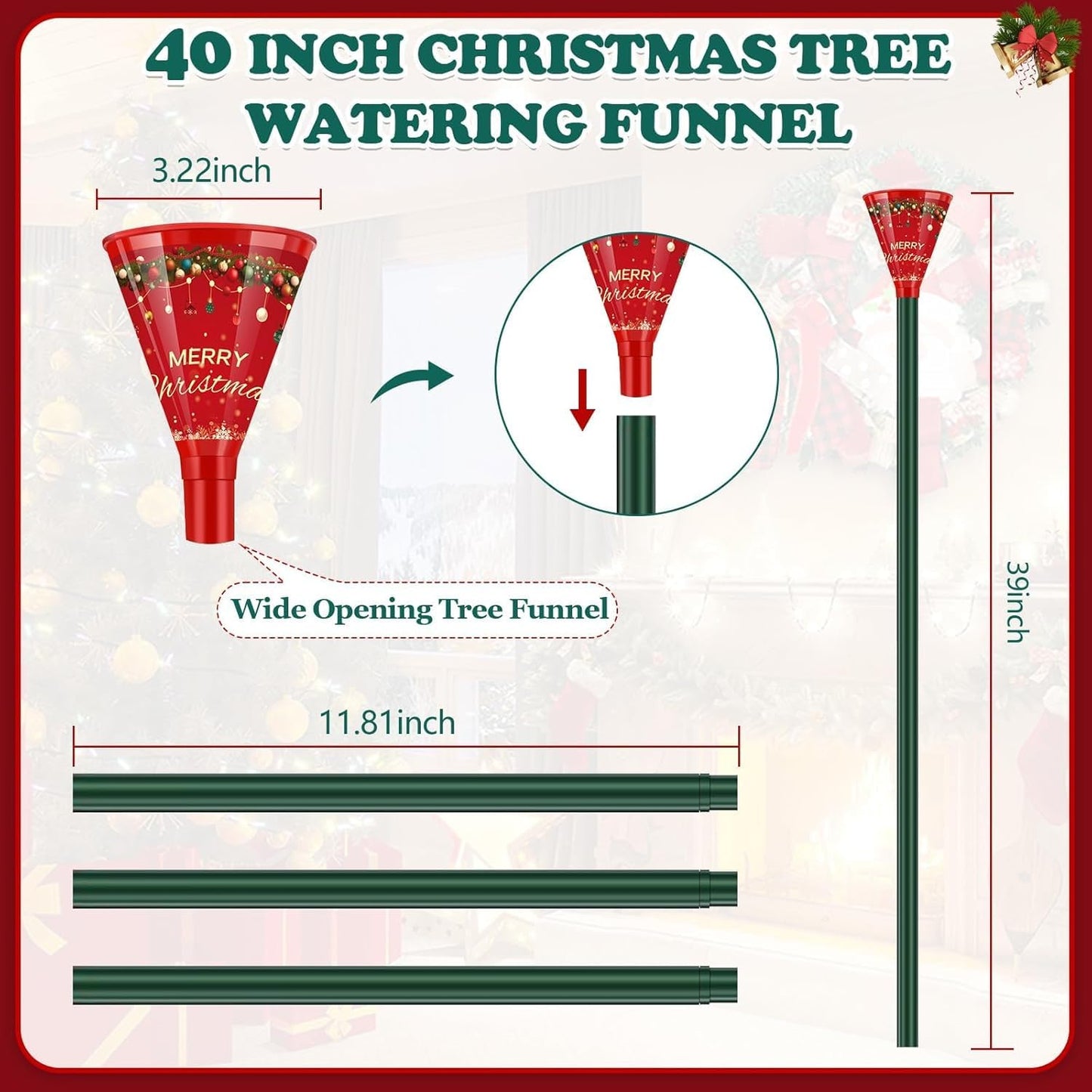 IPOOLTENG 2PCS Christmas Tree Watering Funnel 6 Tube 2 Funnels 75 Inch - 6 Section Plastic Christmas Tree Funnel, Long Funnels for Watering, Best Gifts for Your Parents to Water Tree