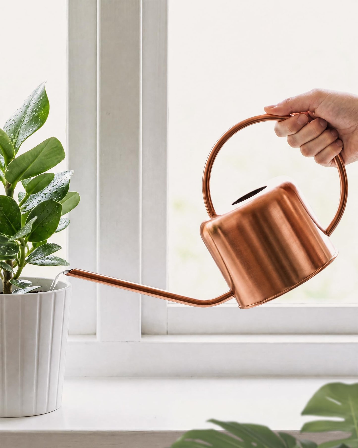 Bamworld Metal Watering Can Indoor Plants 1L 33oz Gold Stainless Steel Watering Can with Long Spout for House Potted Plants Succulents Bonsai Garden Flowers