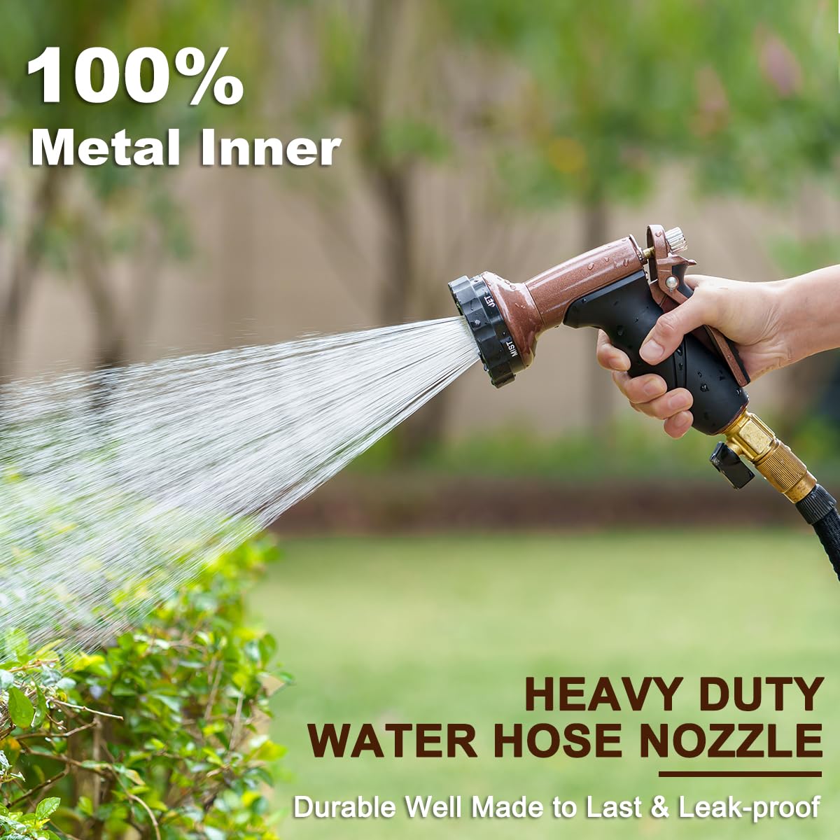 FANHAO Metal Garden Hose Nozzle, Heavy Duty Water Hose Sprayer with 6 Spray Patterns, High Pressure Water Hose Nozzle with Rear Trigger, Ideal for Outdoor Lawn & Plant Watering, Car & Pet Washing
