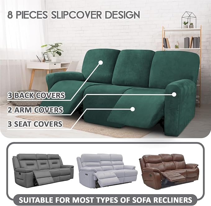 ULTICOR Velvet 8-Pieces Recliner Sofa Covers Stretch Reclining Couch Covers
