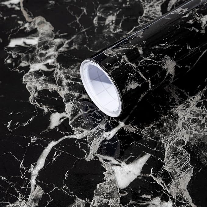 Arthome Black Marble Contact Paper, Peel and Stick Black Paper, Self Adhesive