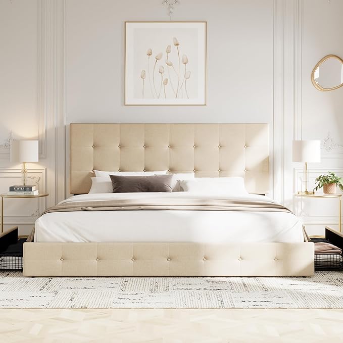 Allewie Upholstered King Size Platform Bed Frame