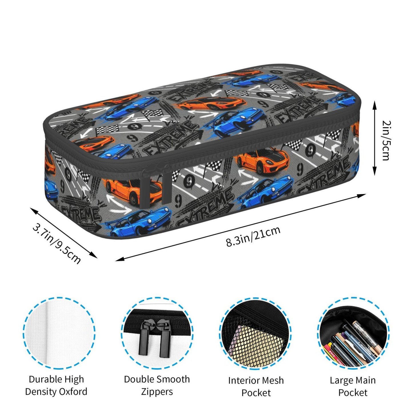 Geoocii Race Car Large Capacity Pencil Case Organizer Pencil Pouch Stationery With Zipper School Supplies Pencil Bag For Girls Boys Teens Adult Office