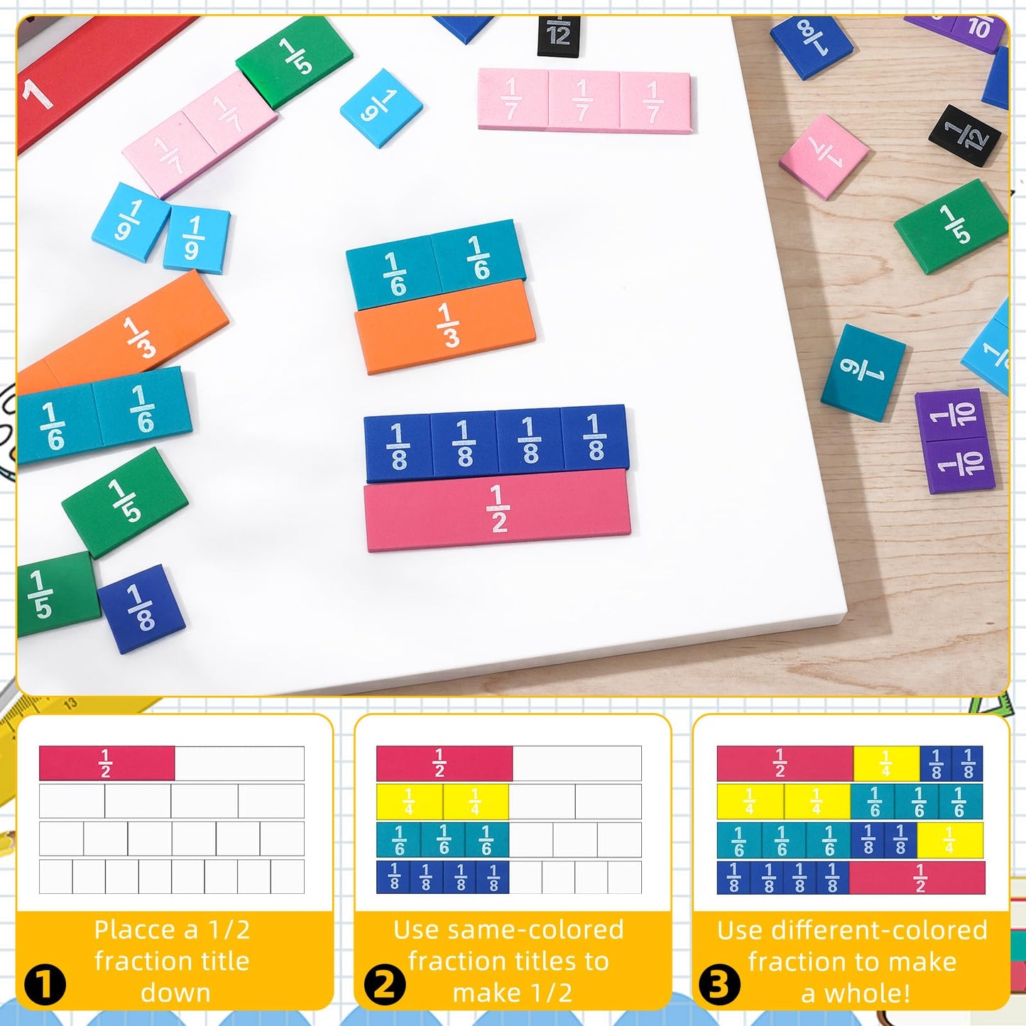 Sayglossy 40 Set Fraction Tiles Set for Math Classroom Rainbow Color Manipulatives Montessori Math Materials for Maths Classroom School Learning Educational Supplies