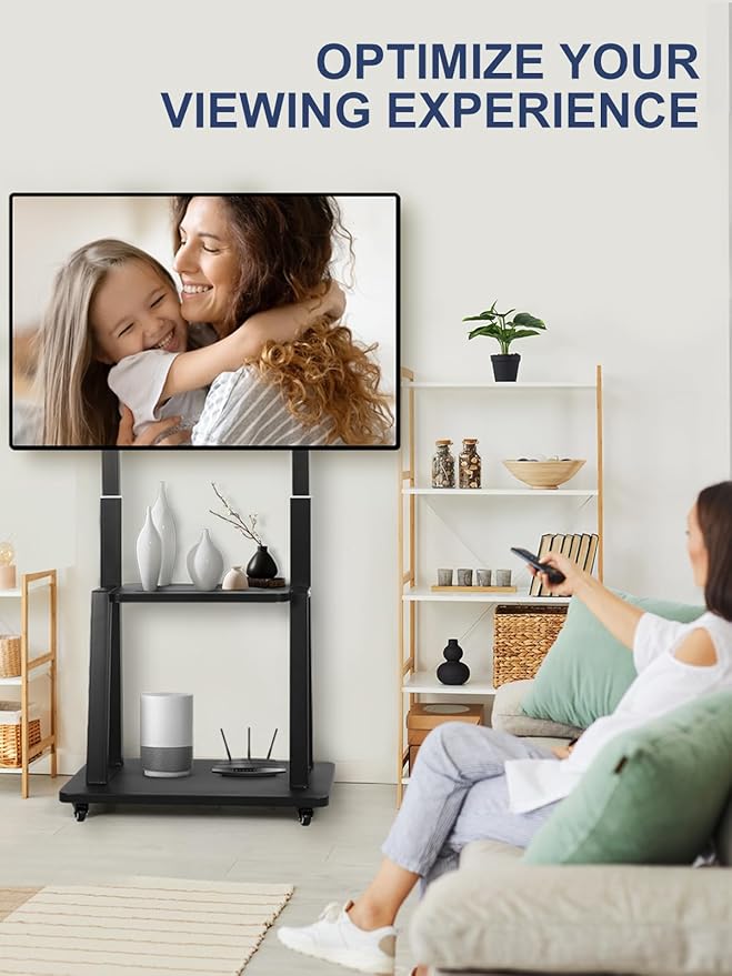 Mobile TV Stand on Wheels for 42-86 Inch Flat/Curved LED/LCD/OLED Rolling TV