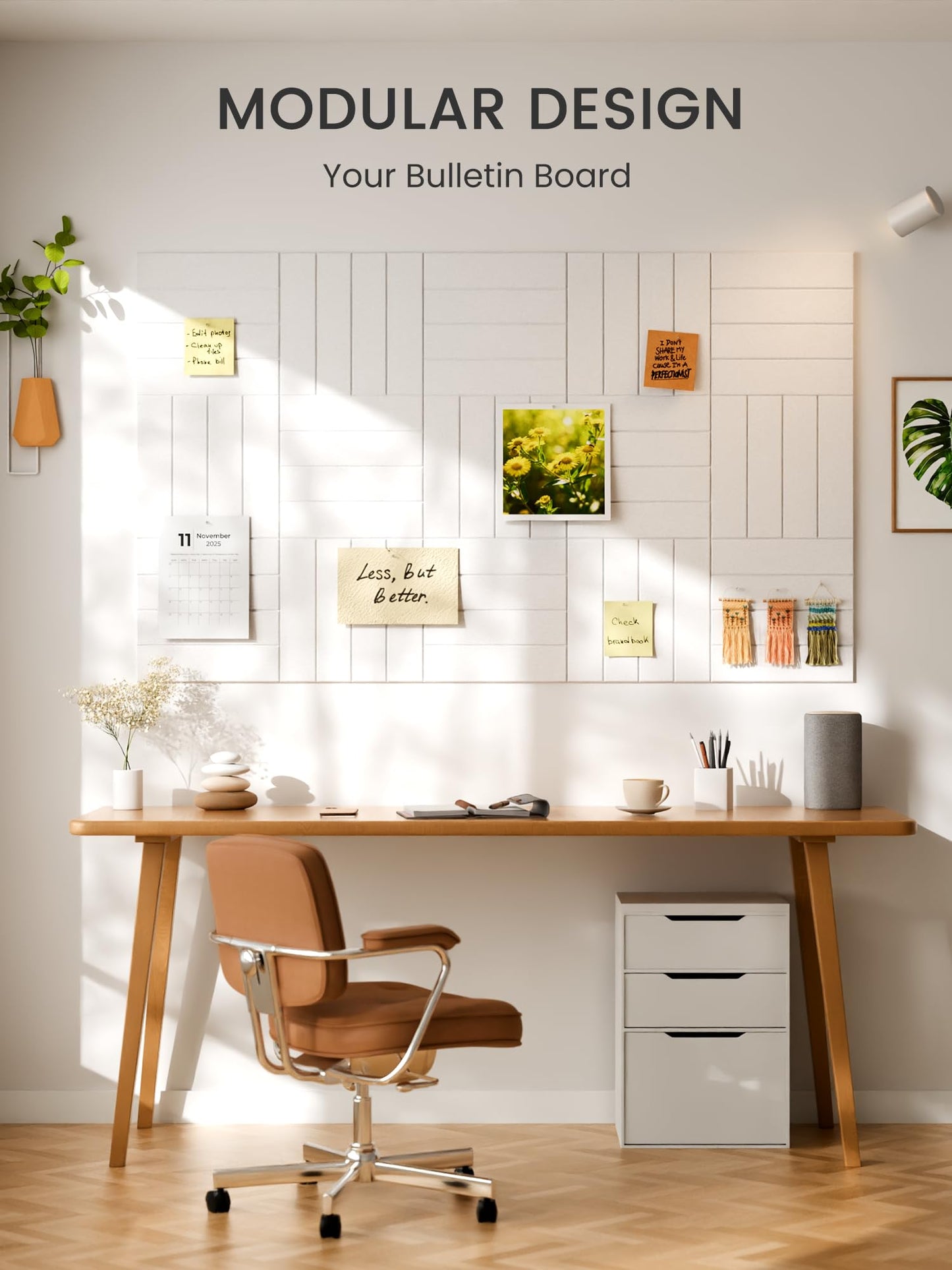 Bumusty Large Cork Board Alternative-36 x 24" Felt Bulletin Board Tiles, with 30 Pushpins, 40 Adhesive Tabs, Bold-Stripe 6-Pack, Cork Boards for Office Push Pin Board Felt Board-Milky White