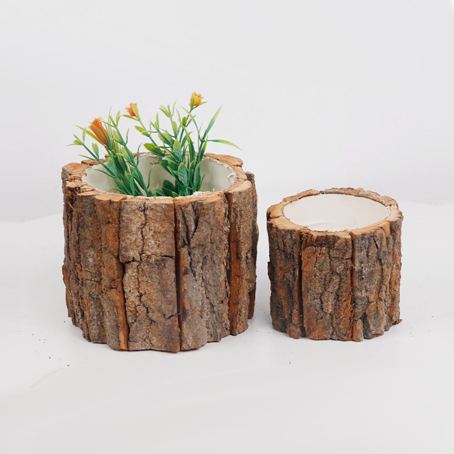 mollensiuer 2Pcs Wooden Bark Flower Buckets Bark Bucket Plant Vase Container Rustic Flower Arrangement Holder Succulent Pot Farmhouse Small Plant Pot for Outdoor Indoor Home Decorations, 2 Sizes