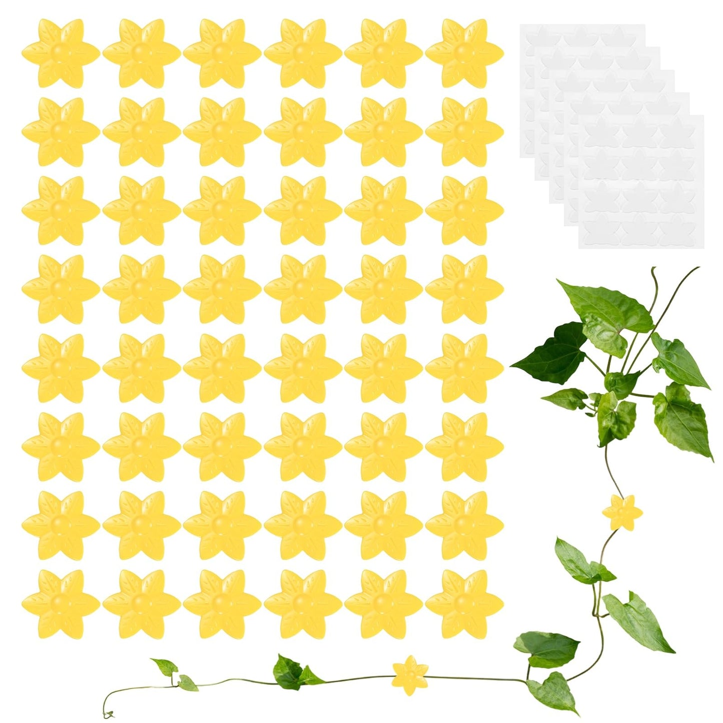 M METERXITY 100 Pack Plant Wall Clips, Self-Adhesive Plant Climbing Wall Clips Fixer with Acrylic Adhesive Sticker for Vine Support/Indoor/Outdoor Decor [Plum Blossom-Yellow]
