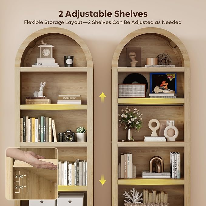 Bestier 76" Tall Arched Bookcase, 5 Tier Arched Bookshelf