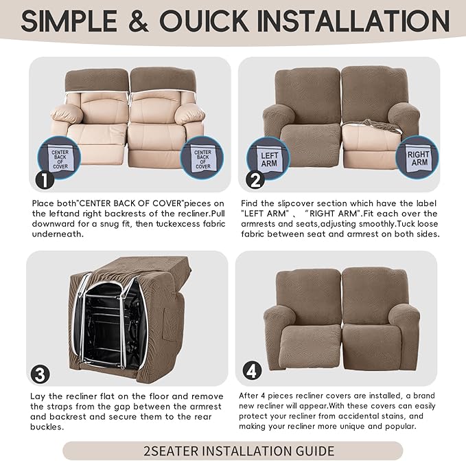 Recliner Loveseat Covers with Console, 6-Piece Stretch Geometric Strokes