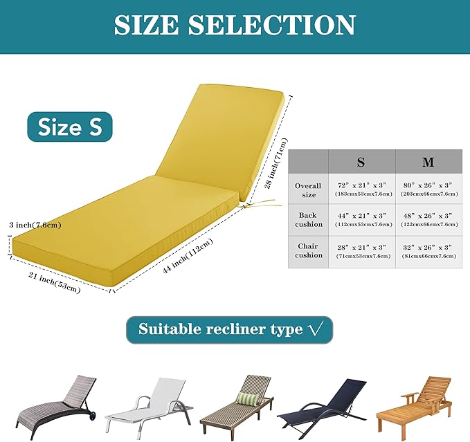 Chaise Lounge Cushion Outdoor, Waterproof and Stain-Resistant Lounge Deck