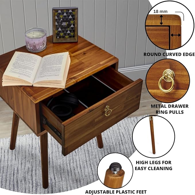 Bme Caden Solid Wood Nightstand/Side Table/End Table, Fully Assembled,