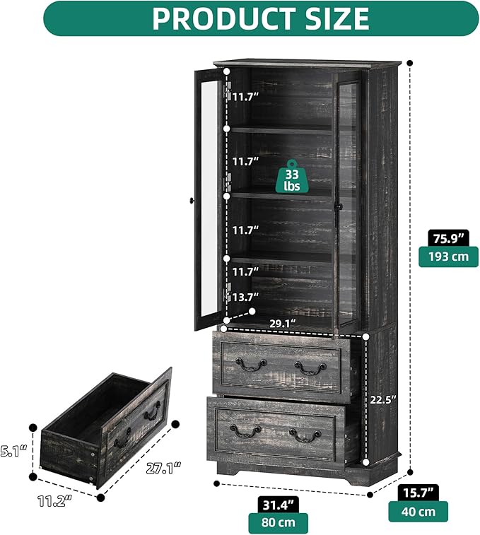 YITAHOME 76'' Tall Kitchen Pantry Cabinet, Freestanding Storage Cabinet