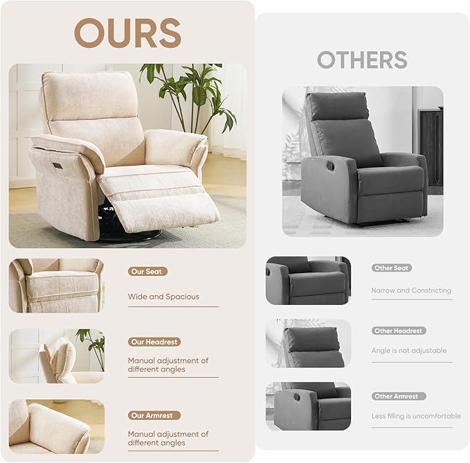 Oversized Power Recliner Chair Swivel Glider