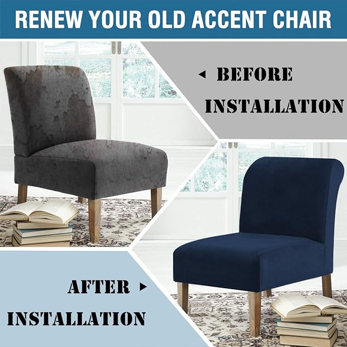 H.VERSAILTEX Armless Accent Chair Covers Thick Velvet Armless Chair Slipcovers