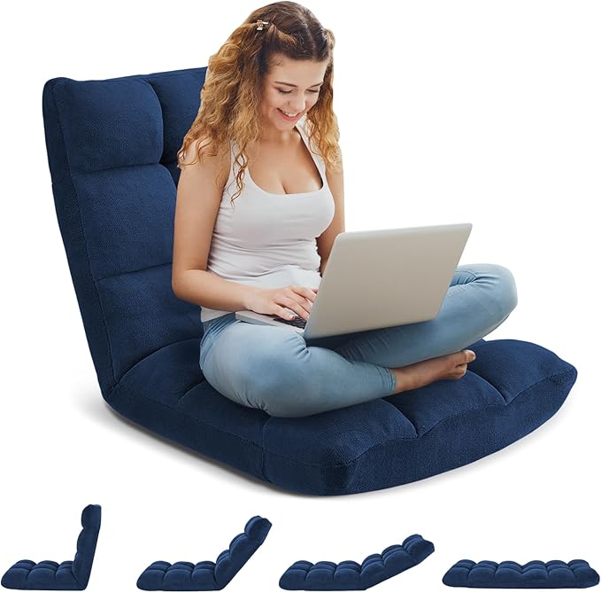 Folding Floor Gaming Chair 14-Poistion Cushioned Adjustable Floor Lazy Sofa