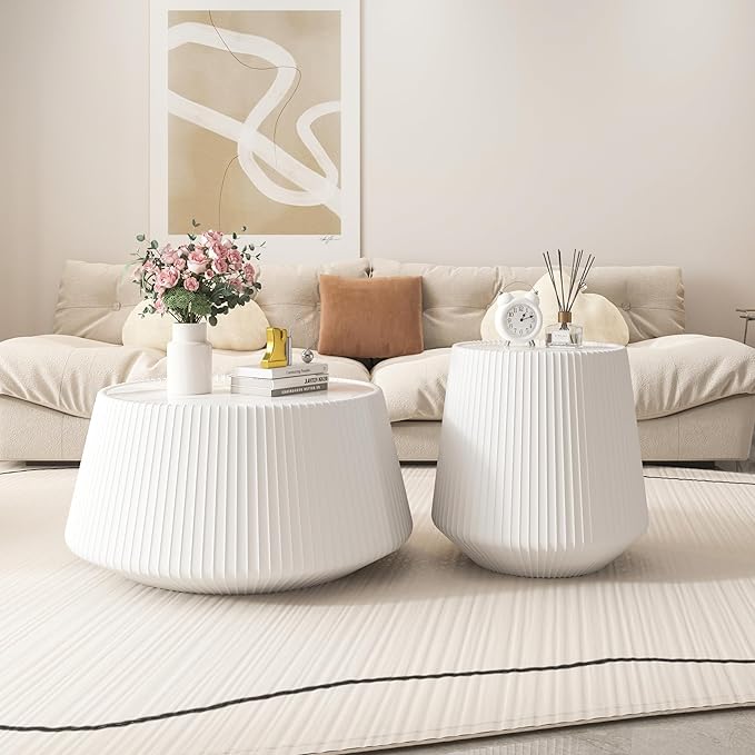Modern Marble Nesting Coffee Table Set of 2, 26.77" Cup Shaped Coffee and End