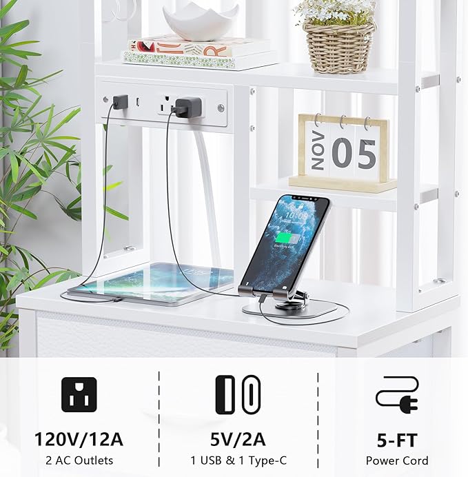 Furnulem Tall Night Stand, 52.1 Inch LED Nightstand