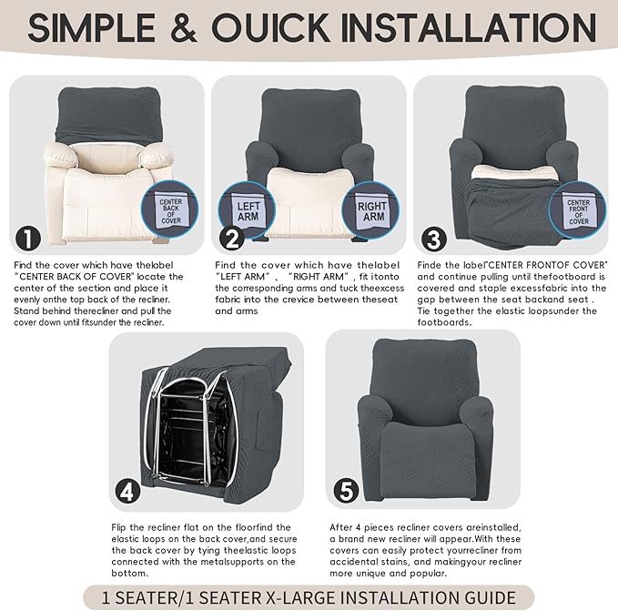 Recliner Chair Covers, 4-Piece Stretch Geometric Strokes Jacquard Reclining