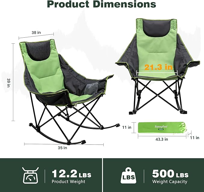 SUNNYFEEL Oversized Rocking Camping Chair 2 Pack, Fully Padded Patio Chair