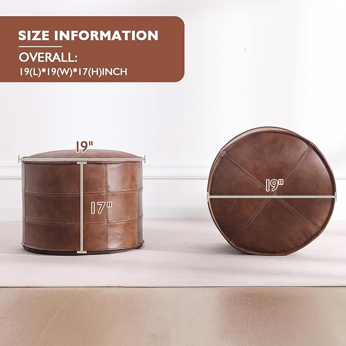 Leather Ottoman, Handmade Stuffed Square Ottoman, Genuine Leather Pouf
