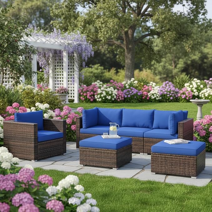 Tangkula 6 Pieces Wicker Patio Furniture Set, PE Rattan Outdoor Sectional