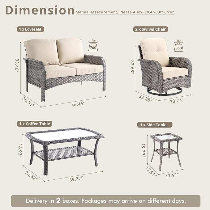 5 Pieces Wicker Patio Furniture Set, High Back Swivel Rocker Chairs Outdoor