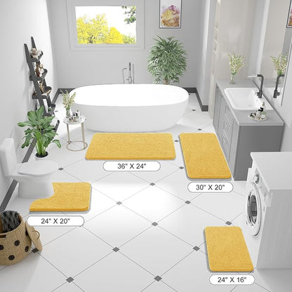 OLANLY Toilet Rugs U-Shaped 24x20, Extra Soft Absorbent Chenille Contour Bathroom Rugs for Toilet, Dry Quickly, Machine Washable, Non-Slip Bath Mat, Yellow