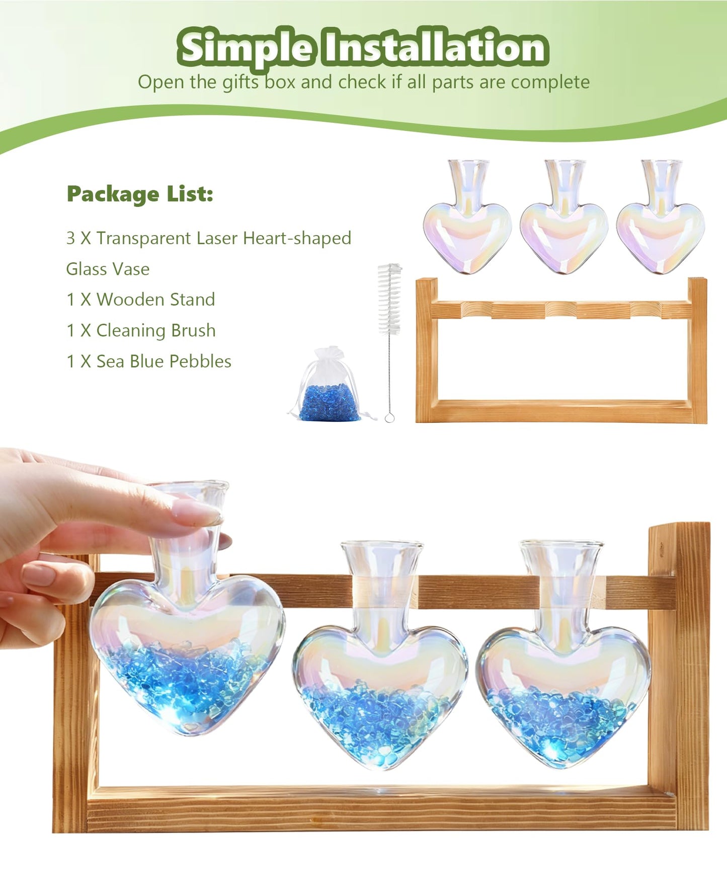 Nacome Plant Terrarium Propagation Stations: Mothers Day Gifts for Mom Plant Lovers Women Wife Daughter - 3 Bulb Glass Vase with Wooden Stand Tabletop for Hydroponics Home Garden Decor(Iridescent)