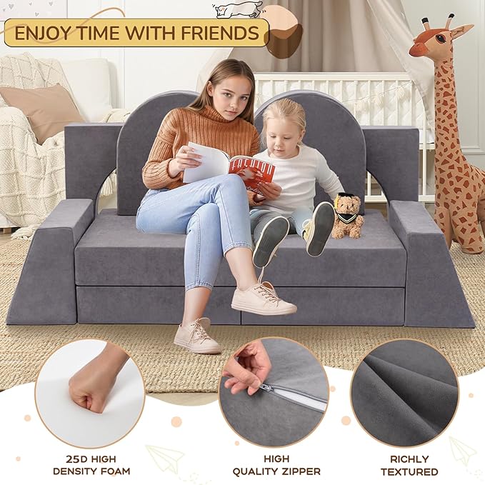 Fvkind 10 Pcs Modular Kids Play Couch, Convertible Sectional Toddler Sofa