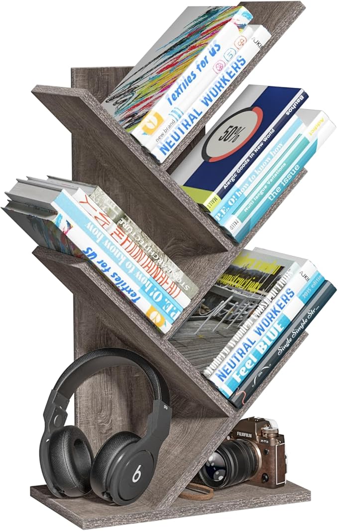 SHEEPAM 5 Tier Tree Book Shelf, Small Desktop Bookshelf