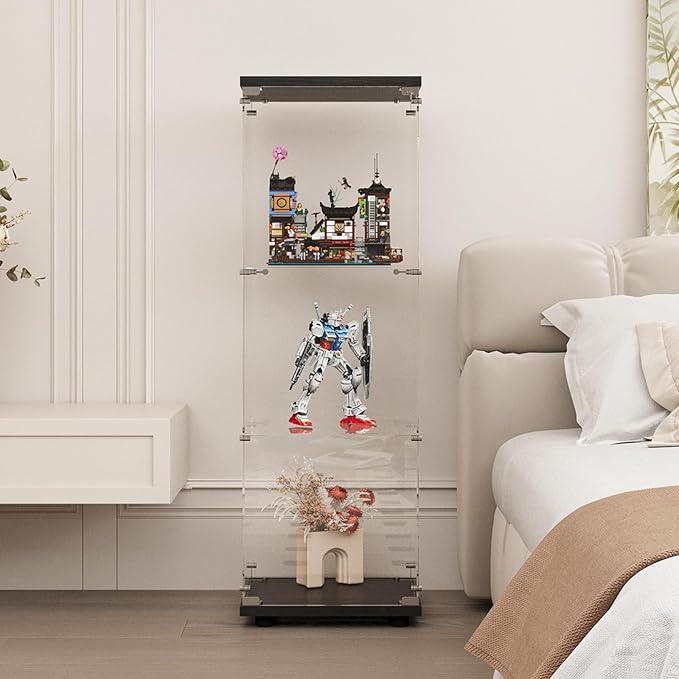 Display Cabinet with Glass Door and Lock, 3-Shelf Fast Installation Curio
