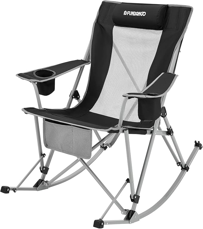 FUNDANGO Rocking Camping Chair, High Mesh Back Portable Folding Camp Chairs